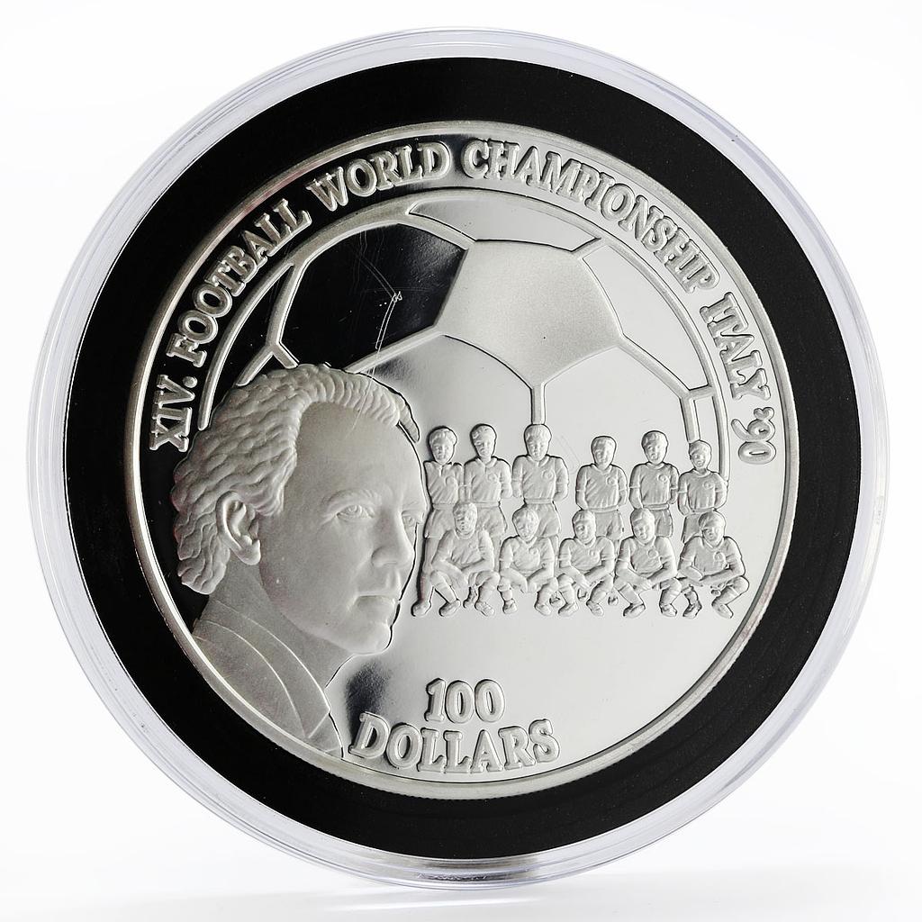 Niue 100 dollars XIV Football Championship Italy team proof silver coin 1990