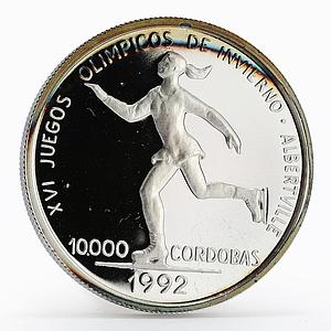 Nicaragua 10000 Cordobas 16th Winter Olympics Albertville 92 silver coin 1990