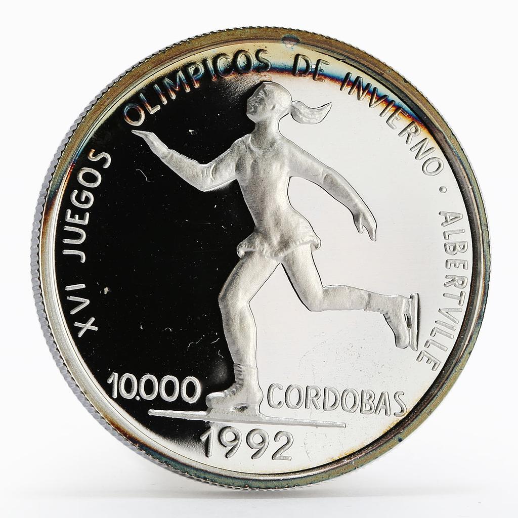 Nicaragua 10000 Cordobas 16th Winter Olympics Albertville 92 silver coin 1990