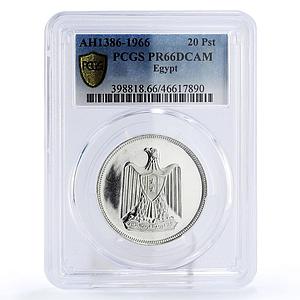 Egypt 20 piastres State Coinage Coat of Arms Eagle PR66 PCGS silver coin 1966