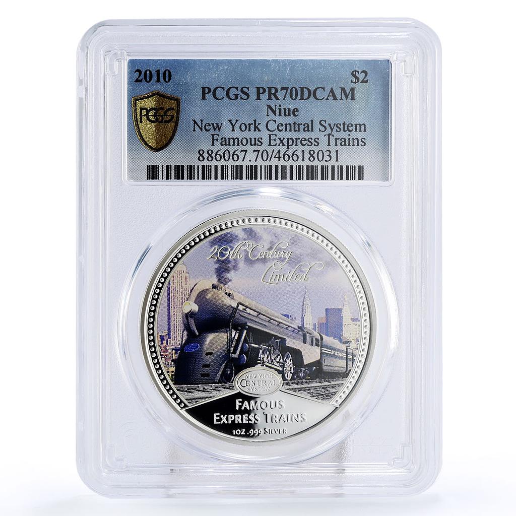 Niue 2 dollars Famous Express New York Railways Trains PR70 PCGS Ag coin 2010