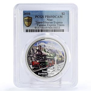 Niue 2 $ Famous Express Trans-Siberian Railways Trains PR69 PCGS Ag coin 2010