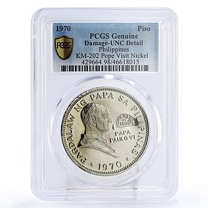 Philippines 1 piso Pope Paul VI Visit Counterstamp PCGS nickel coin 1970