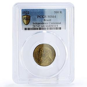 Brazil 500 reis Independence President Pessoa KM521 MS64 PCGS AlBronze coin 1922