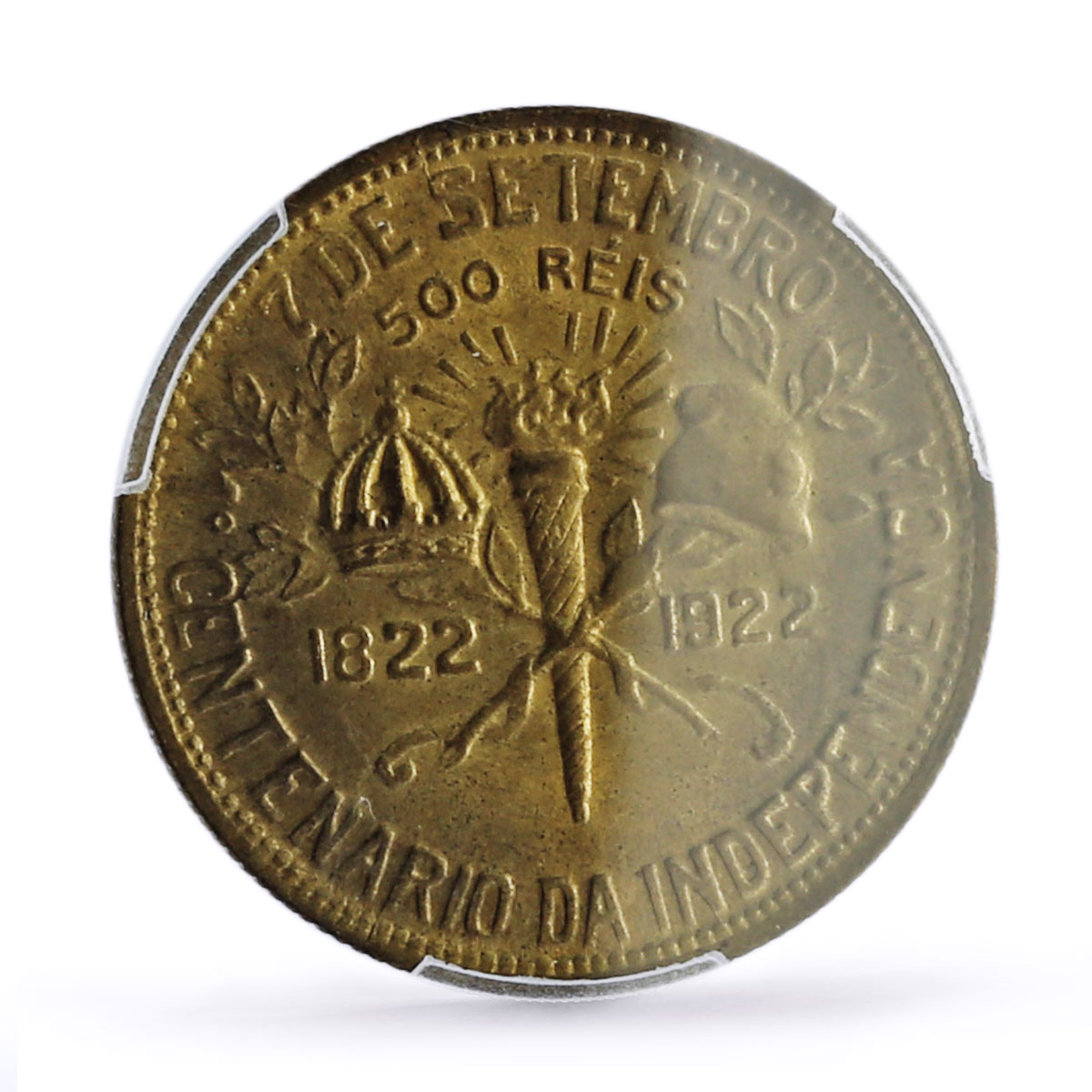 Brazil 500 reis Independence President Pessoa KM521 MS64 PCGS AlBronze coin 1922