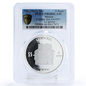 Mexico 5 pesos Chichen Itza La Iglesia Church Temple PR68 PCGS silver coin 2012