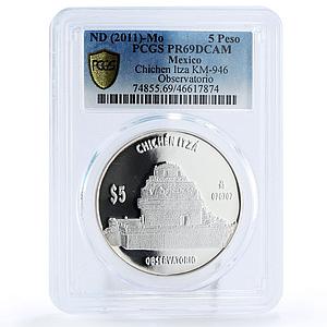 Mexico 5 pesos Chichen Itza Observation Architecture PR69 PCGS silver coin 2012