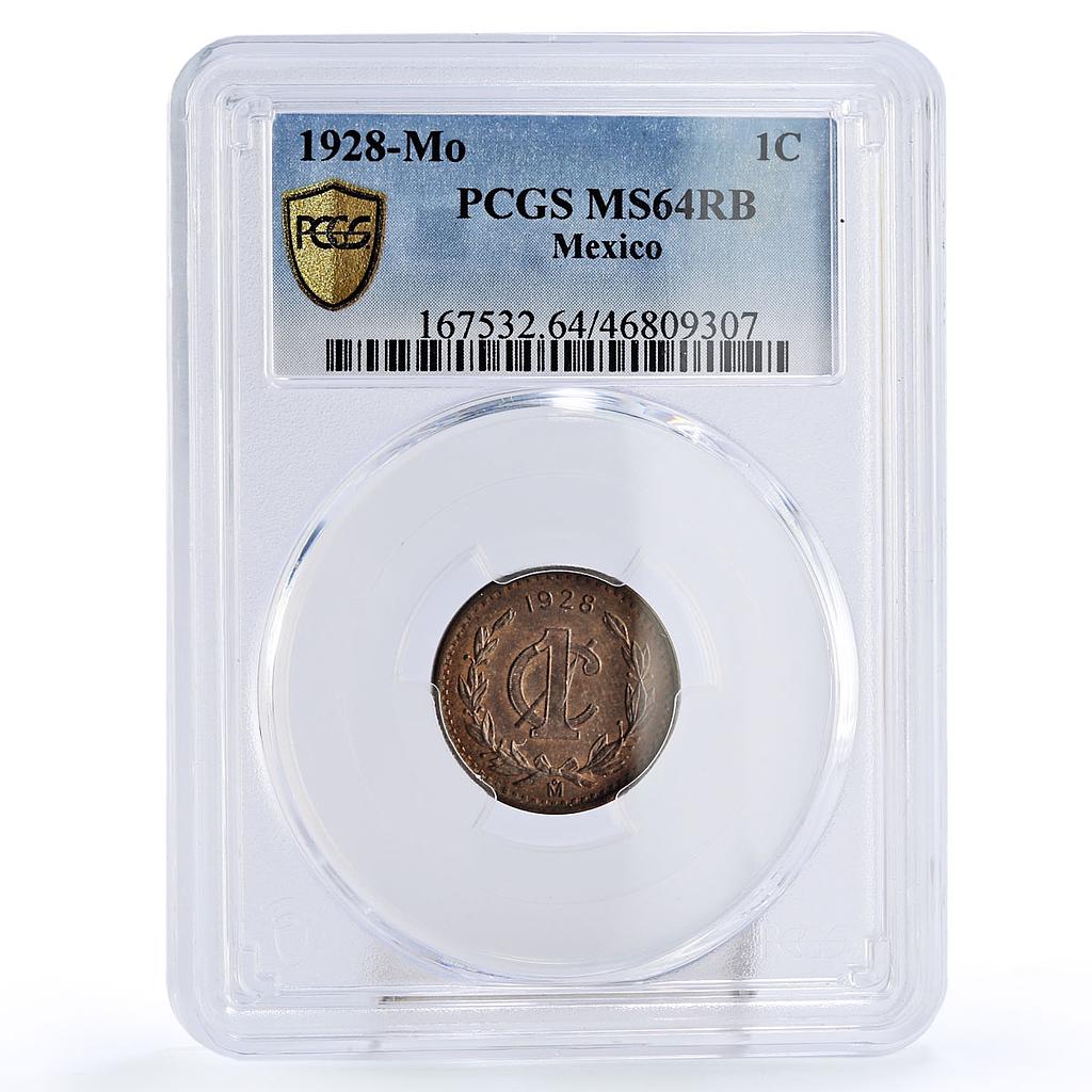 Mexico 1 centavo State Coinage Coat of Arms KM-415 MS64 RB PCGS bronze coin 1928