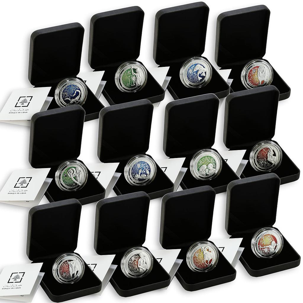 Lebanon 5 livres set of 12 coins Zodiac Signs colored proof silver coin 2013