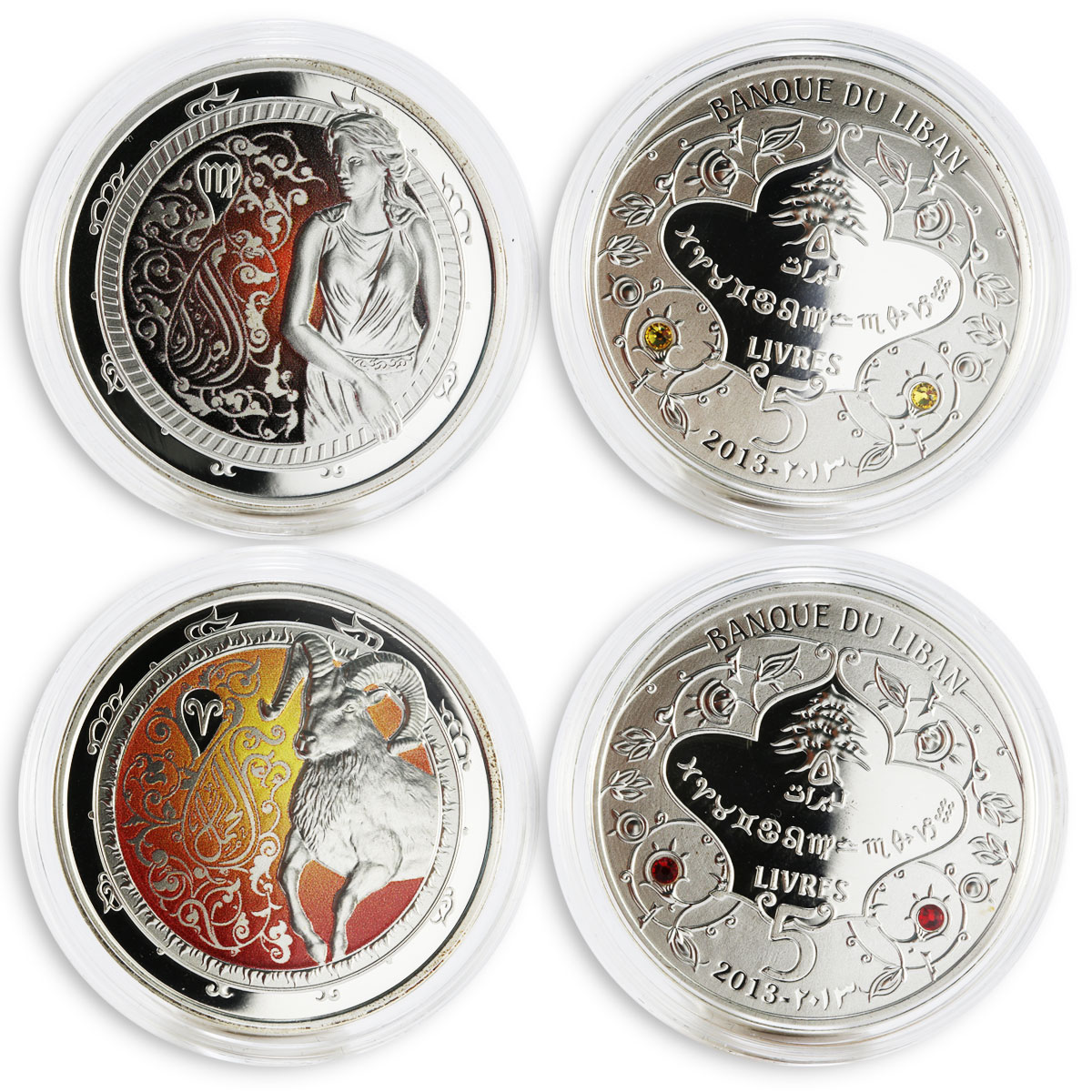 Lebanon 5 livres set of 12 coins Zodiac Signs colored proof silver coin 2013