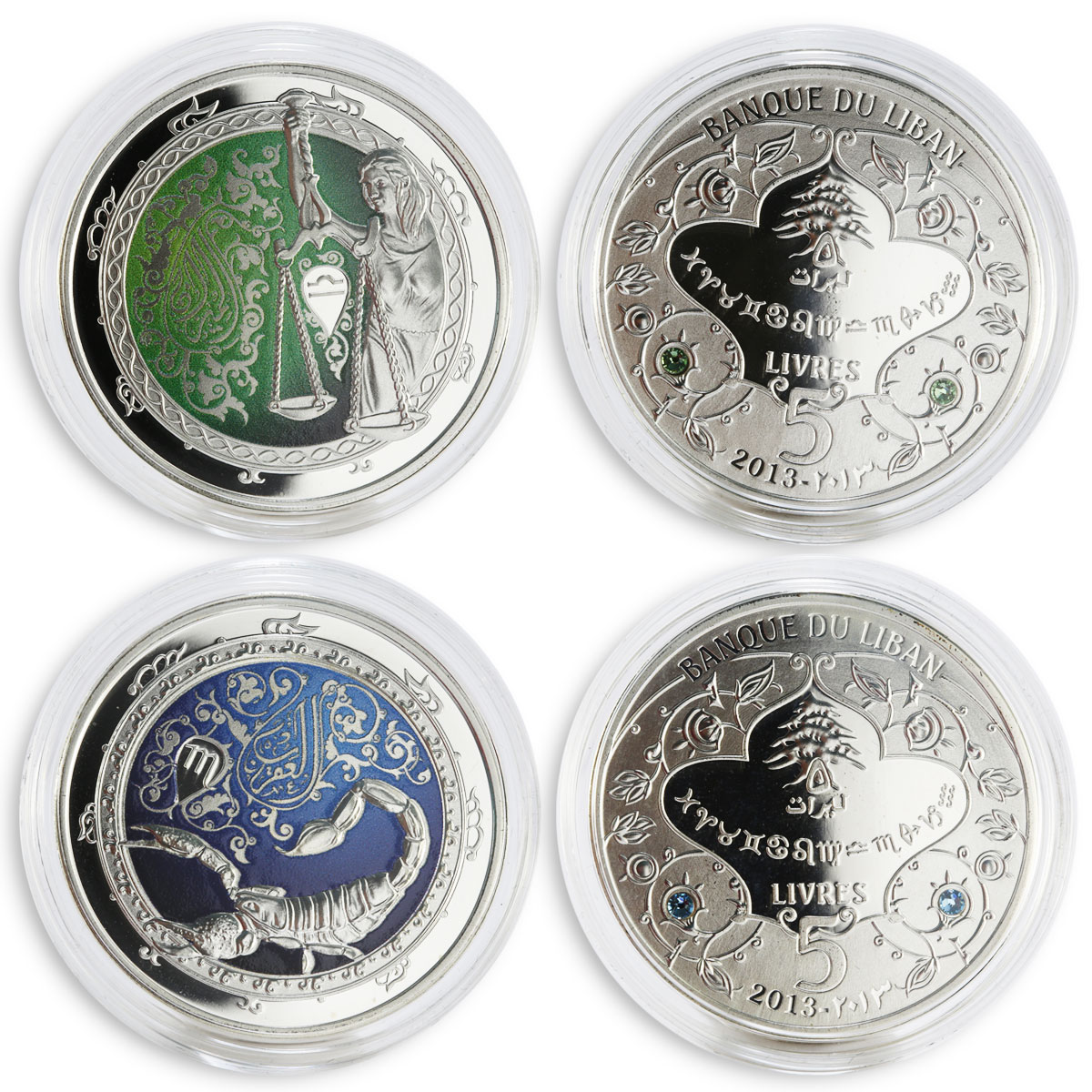 Lebanon 5 livres set of 12 coins Zodiac Signs colored proof silver coin 2013