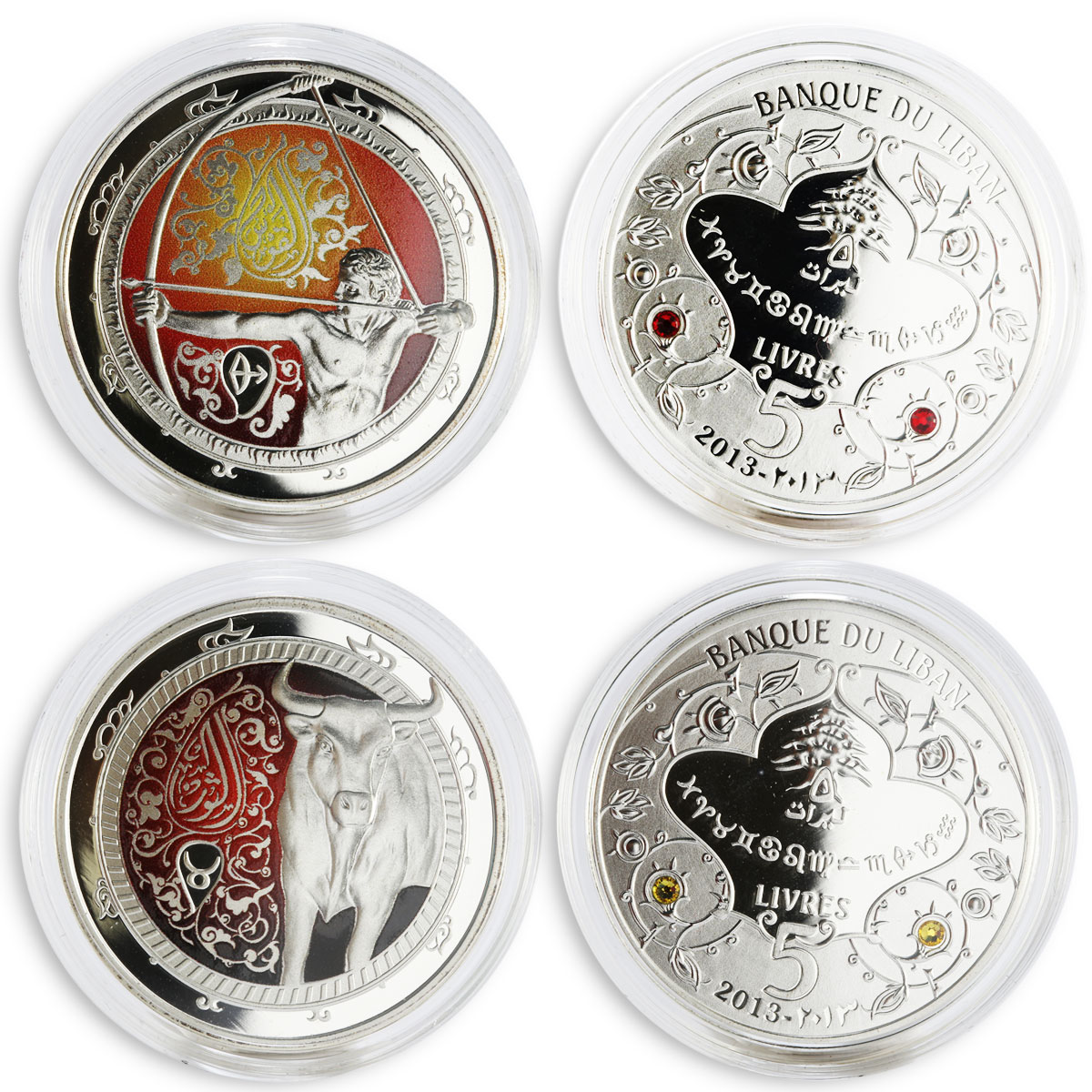 Lebanon 5 livres set of 12 coins Zodiac Signs colored proof silver coin 2013