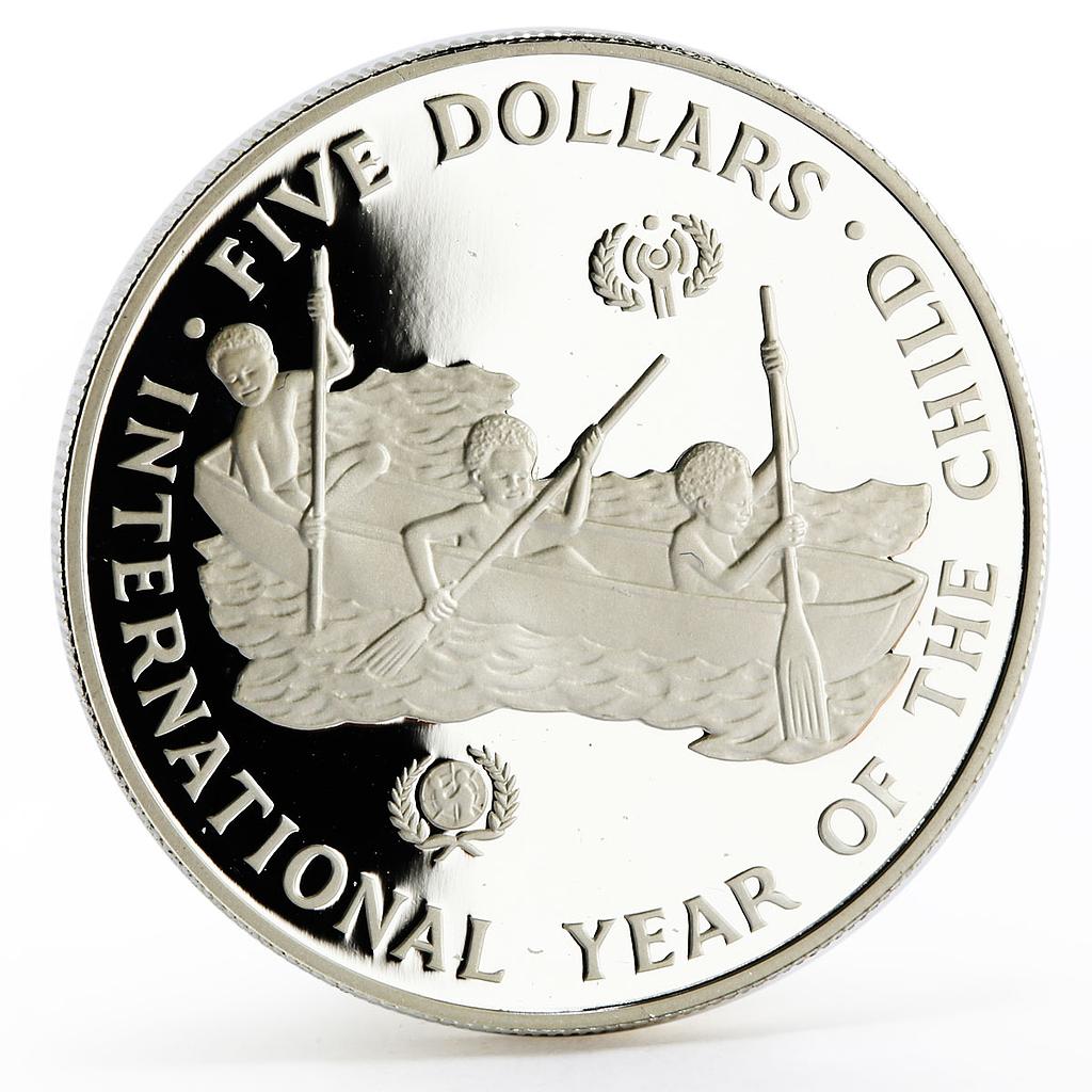 Solomon Islands 5 dollars International Year of Child  proof silver coin 1983