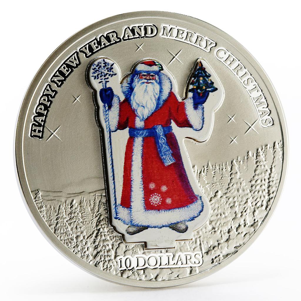 Nauru 10 dollars Happy New Year series Father Frost colored silver coin 2008