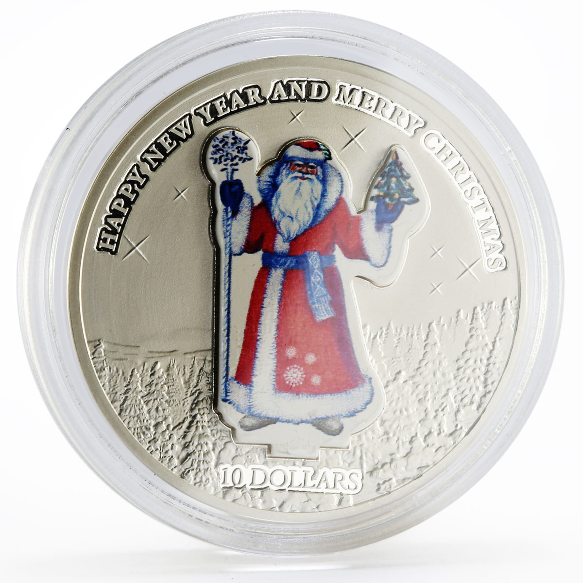 Nauru 10 dollars Happy New Year series Father Frost colored silver coin 2008