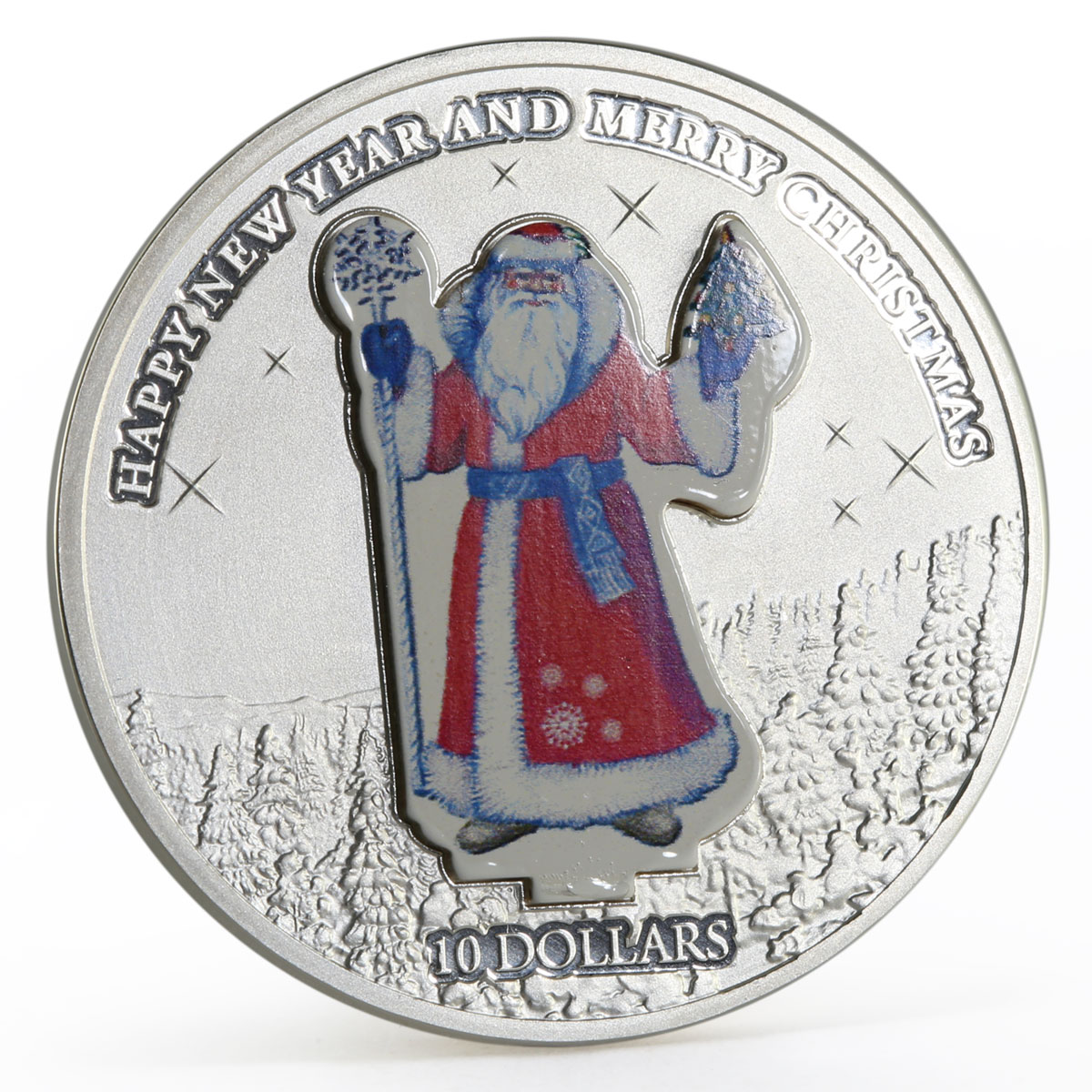 Nauru 10 dollars Happy New Year series Father Frost colored silver coin 2008
