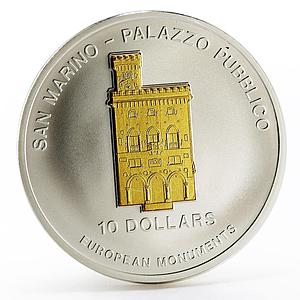 Nauru 10 dollars European Monuments San Marino Palazzo Pubblico silver coin 2005