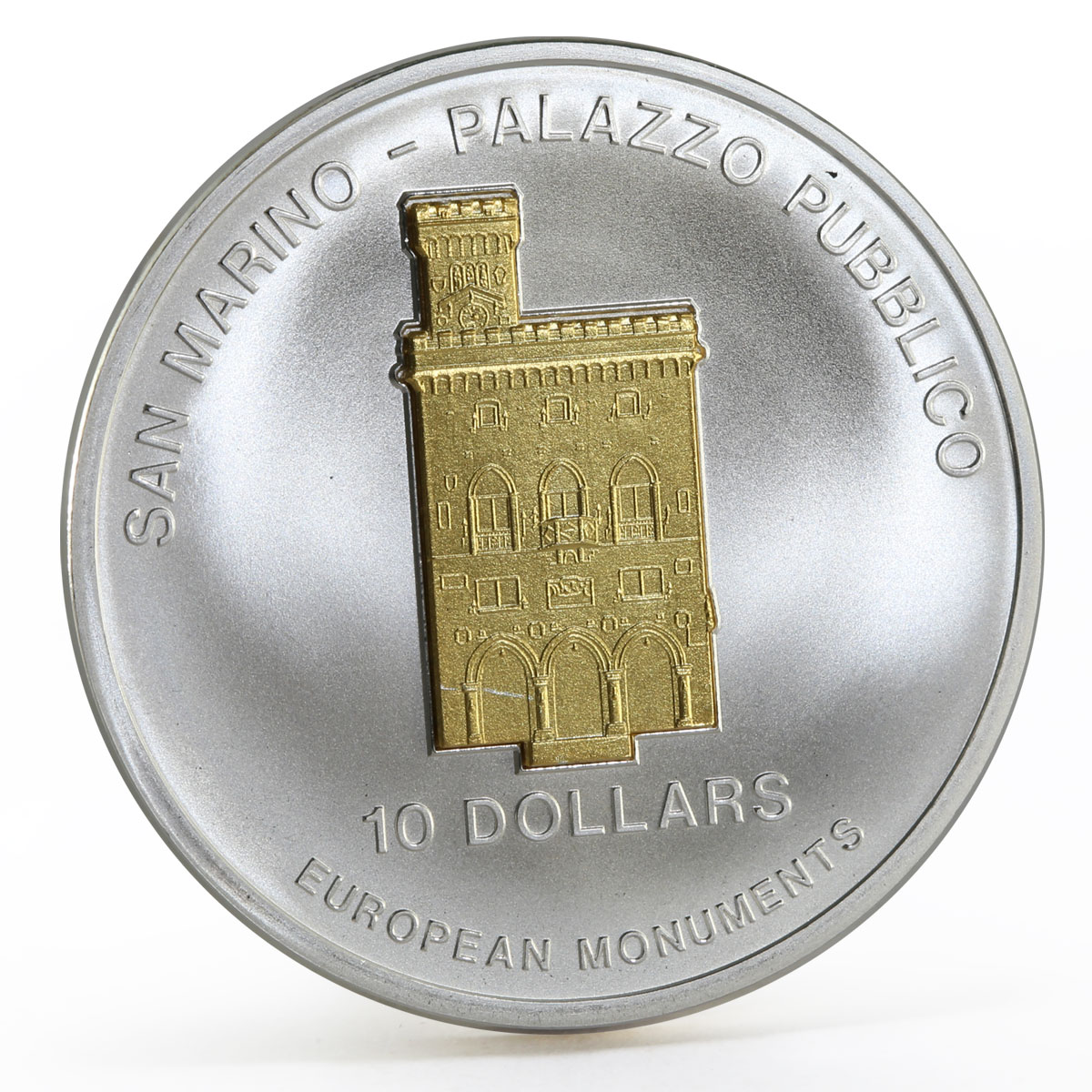 Nauru 10 dollars European Monuments San Marino Palazzo Pubblico silver coin 2005