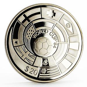 Tuvalu 20 dollars Football World Cup USA Flags proof silver coin 1994