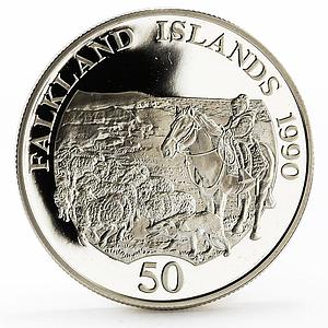 Falkland Islands 50 pence Children Fund Child on Horseback silver coin 1990