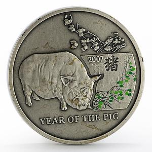 Niue 1 dollar Year of the Pig colored silver coin 2006