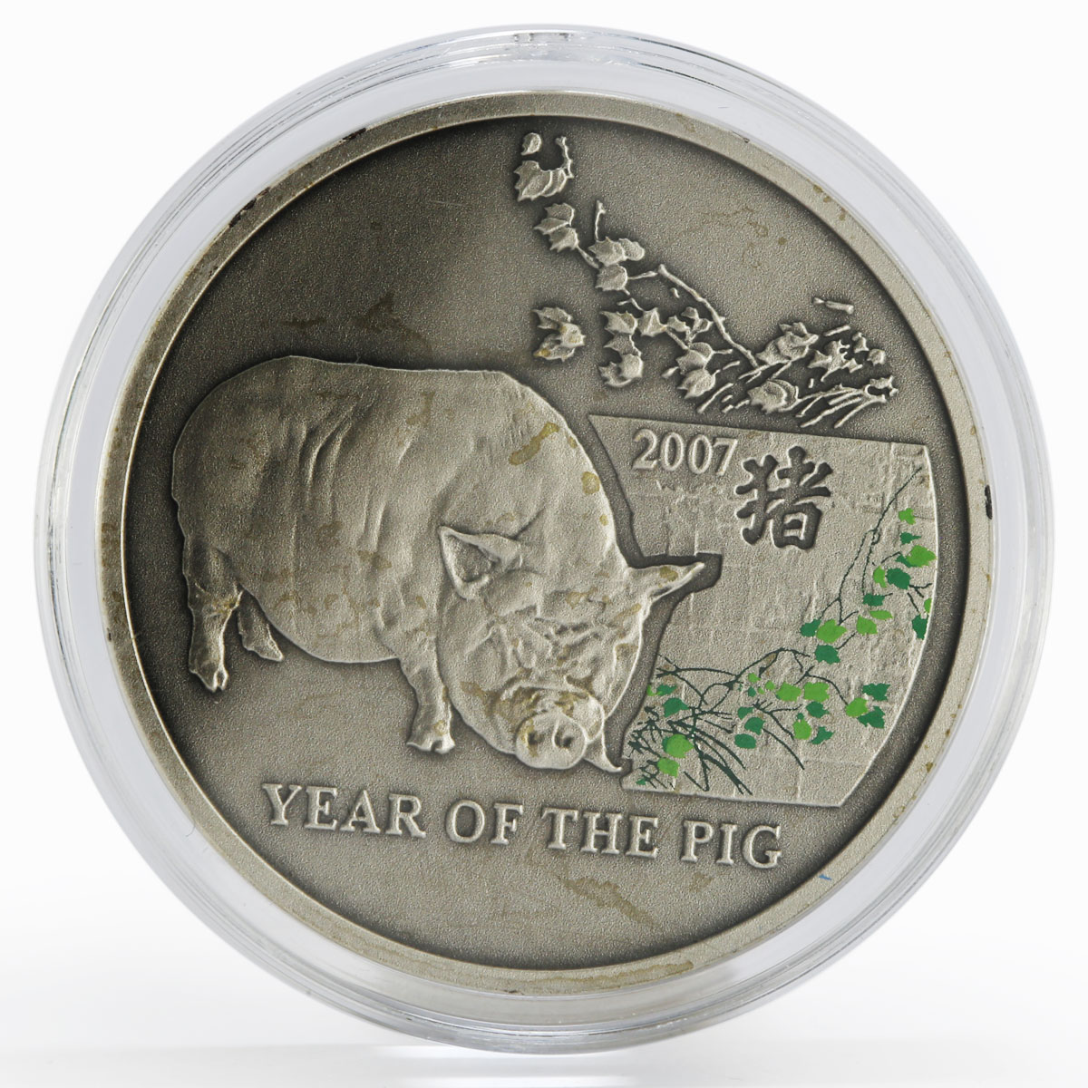 Niue 1 dollar Year of the Pig colored silver coin 2006