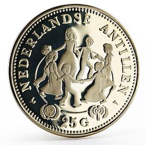Netherlands Antilles 25 gulden International Year of the Child silver coin 1979