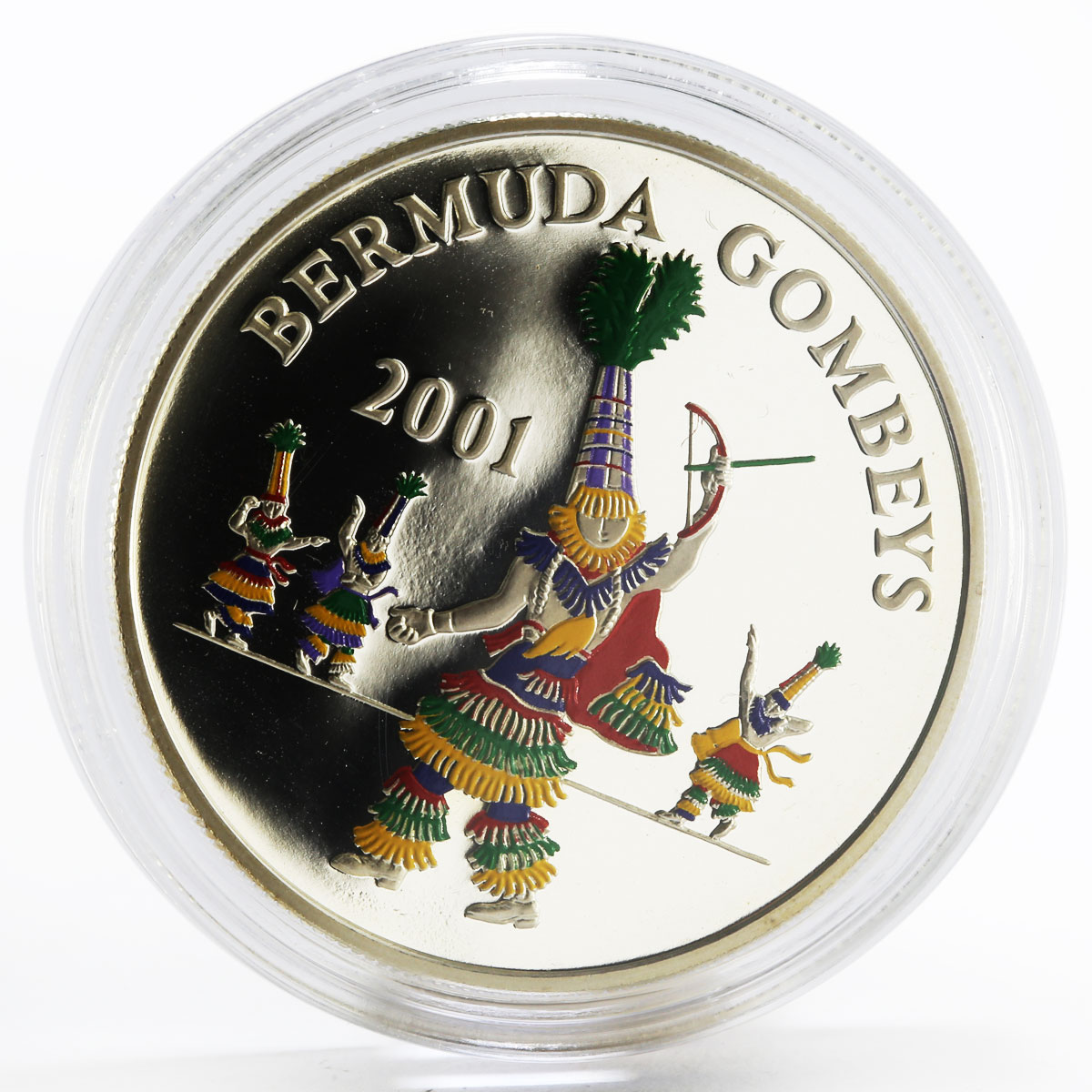 Bermuda 5 dollars Gombey Dancers colored proof silver coin 2001