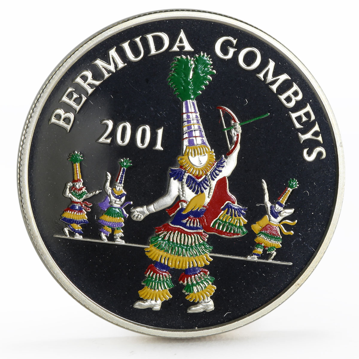 Bermuda 5 dollars Gombey Dancers colored proof silver coin 2001