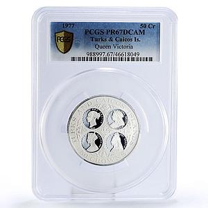 Turks and Caicos Islands 50 crowns Queen Victoria PR67 PCGS silver coin 1977