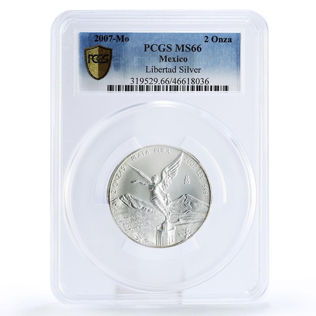 Mexico 2 onzas Libertad Angel of Independence MS66 PCGS silver coin 2007