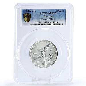 Mexico 2 onzas Libertad Angel of Independence MS67 PCGS silver coin 2002
