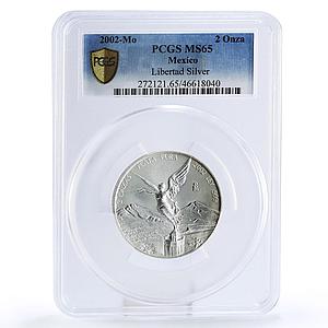 Mexico 2 onzas Libertad Angel of Independence MS65 PCGS silver coin 2002