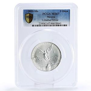 Mexico 2 onzas Libertad Angel of Independence MS67 PCGS silver coin 2001