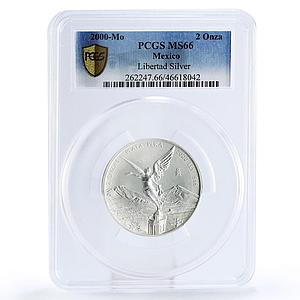 Mexico 2 onzas Libertad Angel of Independence MS66 PCGS silver coin 2000