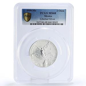 Mexico 2 onzas Libertad Angel of Independence MS68 PCGS silver coin 1999