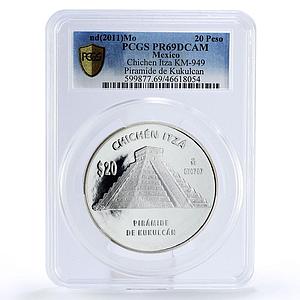 Mexico 20 pesos Chichen Itza El Castillo Kukulcan Pyramid PR69 PCGS Ag coin 2011