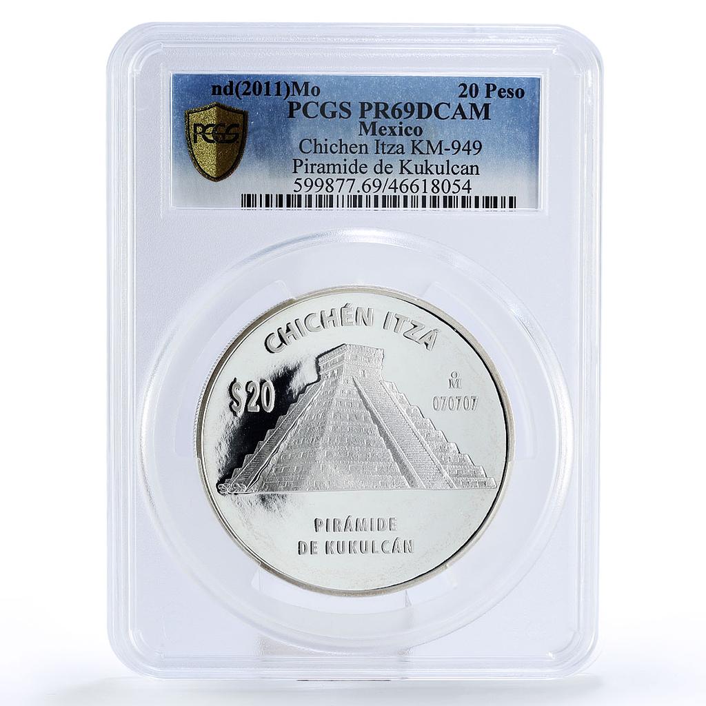Mexico 20 pesos Chichen Itza El Castillo Kukulcan Pyramid PR69 PCGS Ag coin 2011
