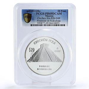 Mexico 20 pesos Chichen Itza El Castillo Kukulcan Pyramid PR69 PCGS Ag coin 2011
