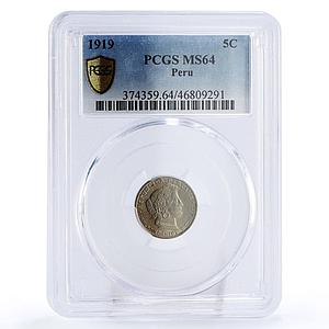 Peru 5 centavos State Coinage Ceres Obverse KM-213 MS64 PCGS CuNi coin 1919