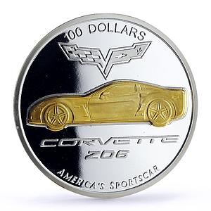 Palau 100 dollars General Motors Sportscar Corvette Car proof silver coin 2008