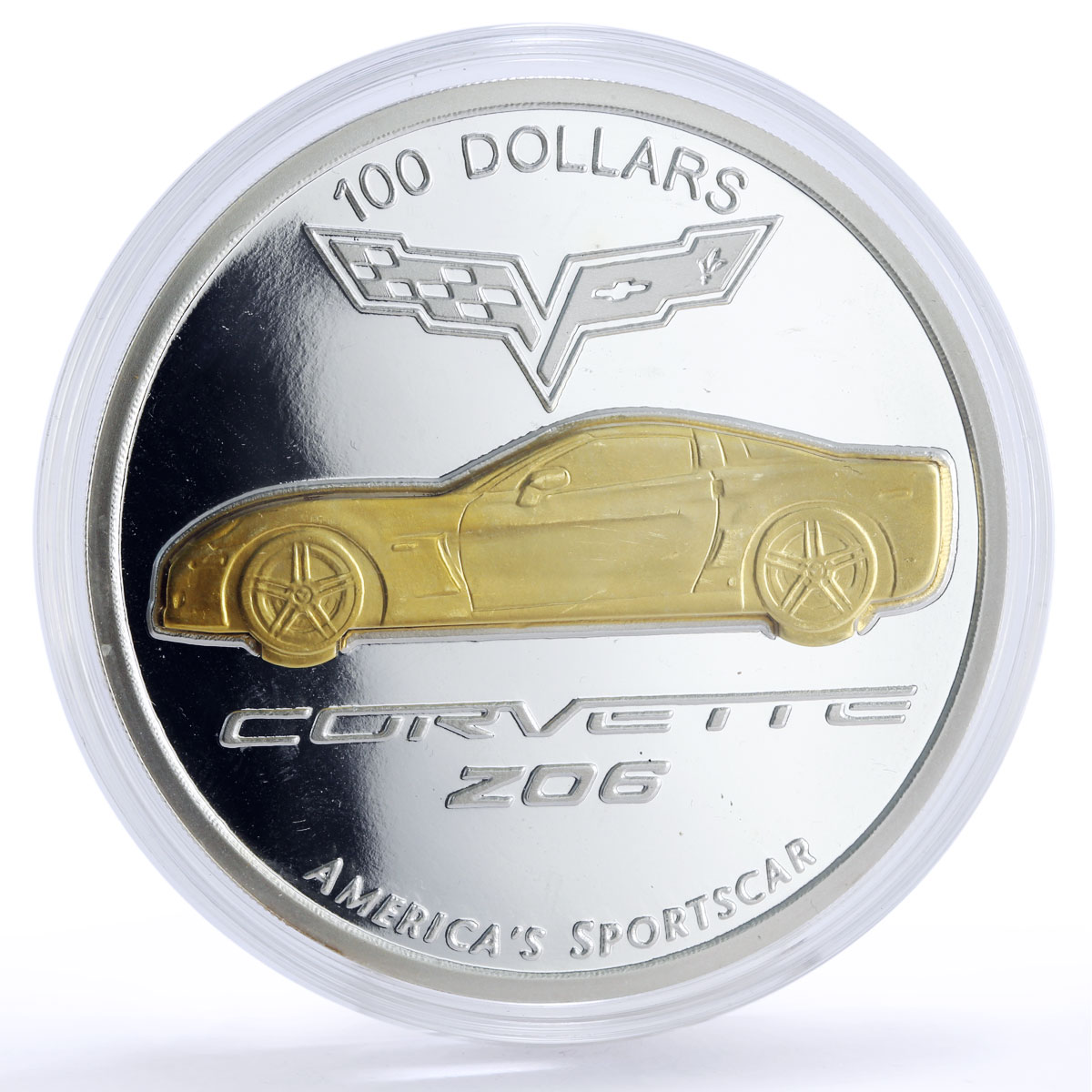 Palau 100 dollars General Motors Sportscar Corvette Car proof silver coin 2008