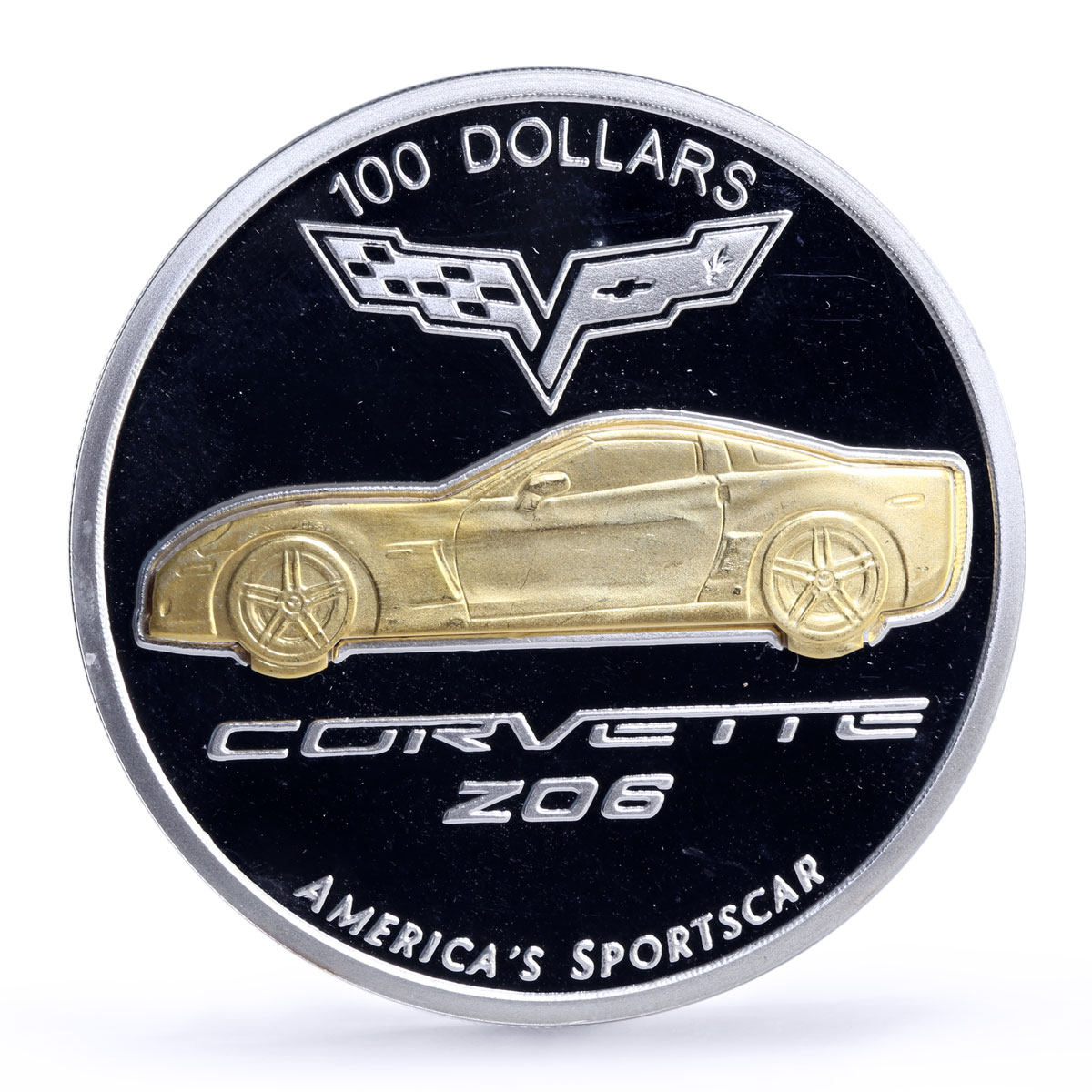 Palau 100 dollars General Motors Sportscar Corvette Car proof silver coin 2008