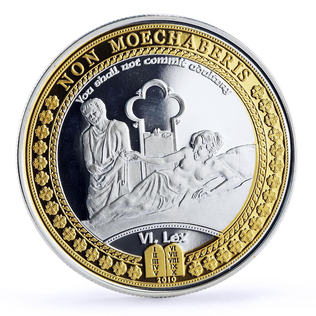 Samoa 10 dollars 6th Commandment Do Not Commit Adultery gilded silver coin 2010