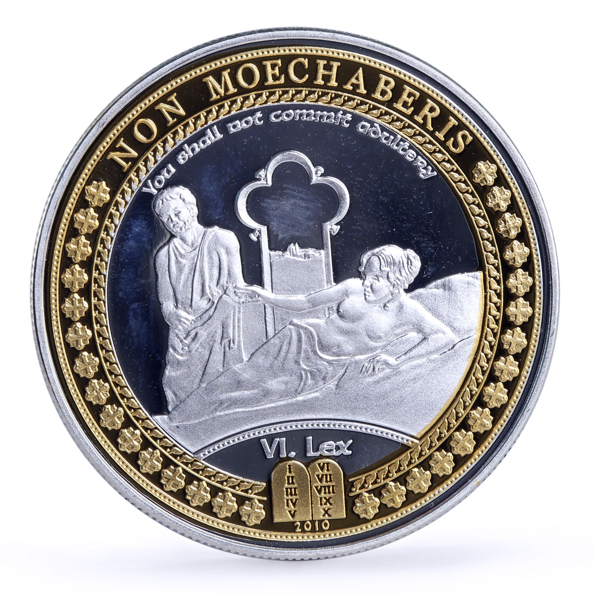 Samoa 10 dollars 6th Commandment Do Not Commit Adultery gilded silver coin 2010