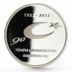 Turkey 50 lira 90 Years of the Turkish Republic National Emblem silver coin 2013
