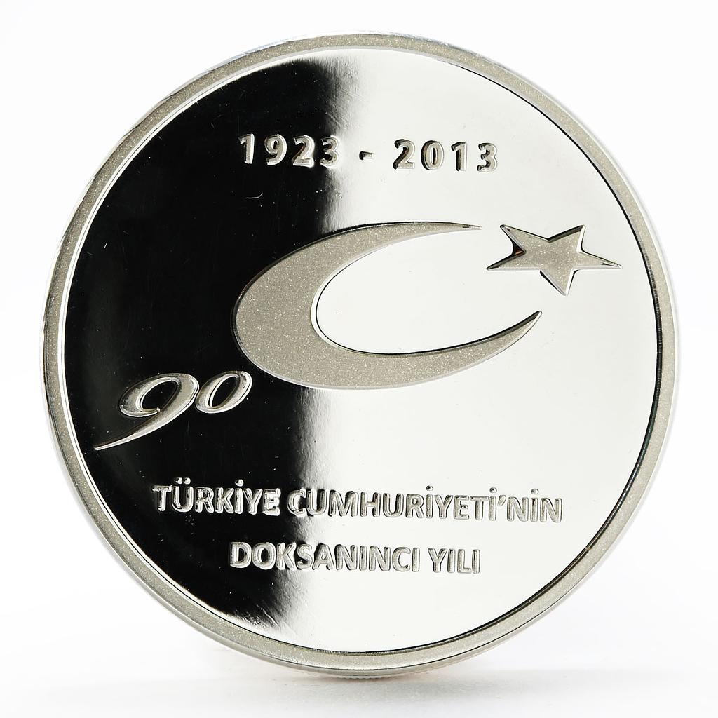 Turkey 50 lira 90 Years of the Turkish Republic National Emblem silver coin 2013