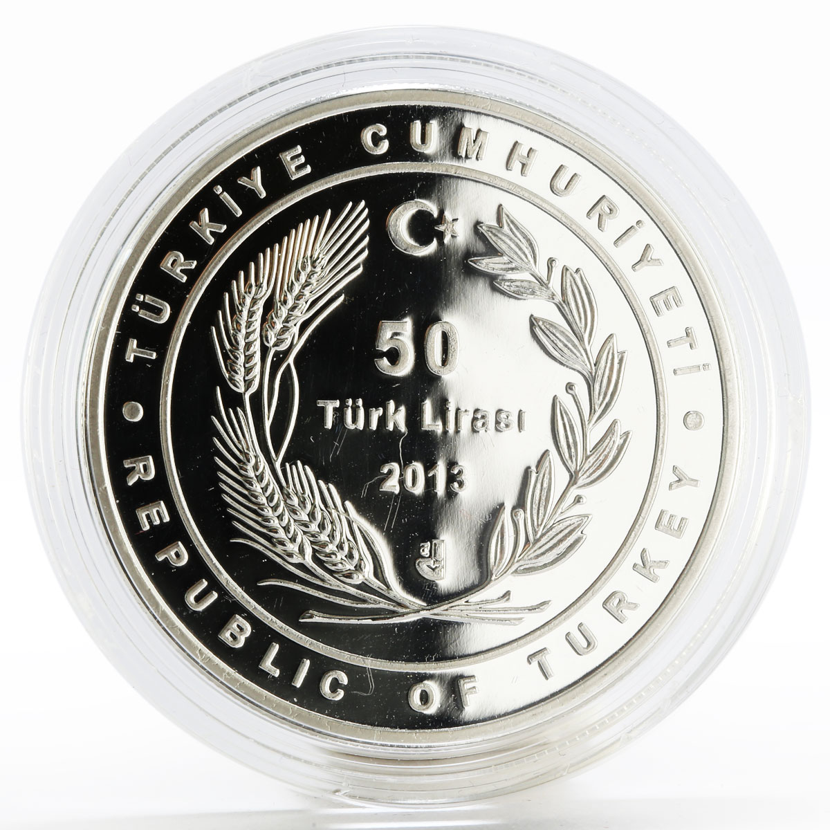 Turkey 50 lira 90 Years of the Turkish Republic National Emblem silver coin 2013