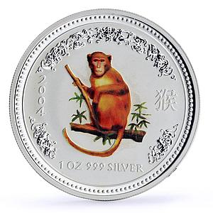 Australia 1 dollar Lunar Calendar I Year of the Monkey colored silver coin 2004