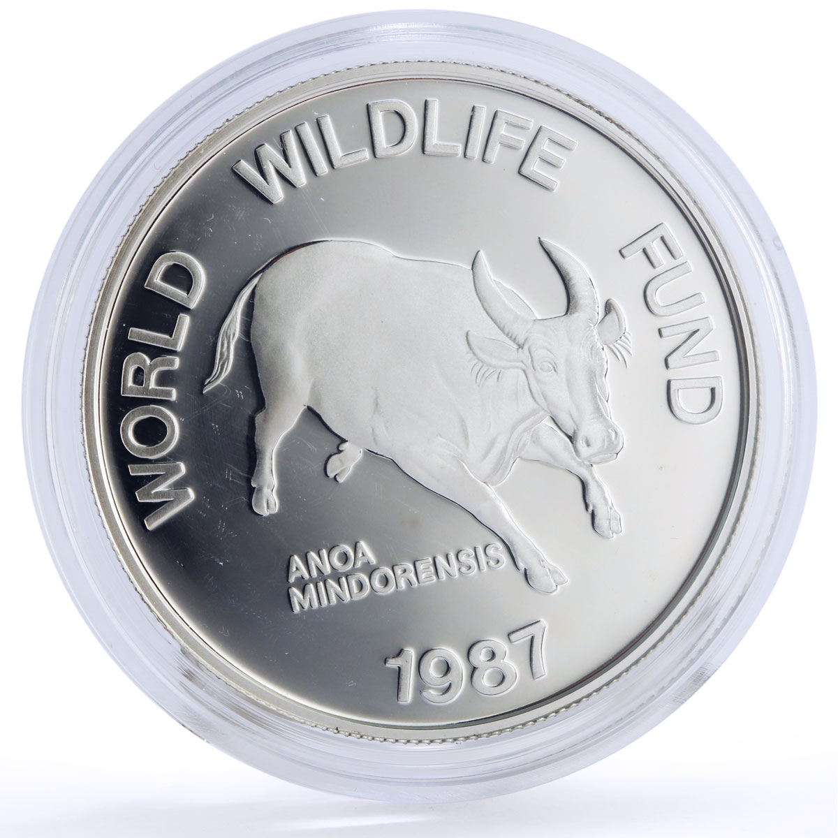 Philippines 200 piso WWF Mindoro Buffalo Bull Fauna proof silver coin 1987